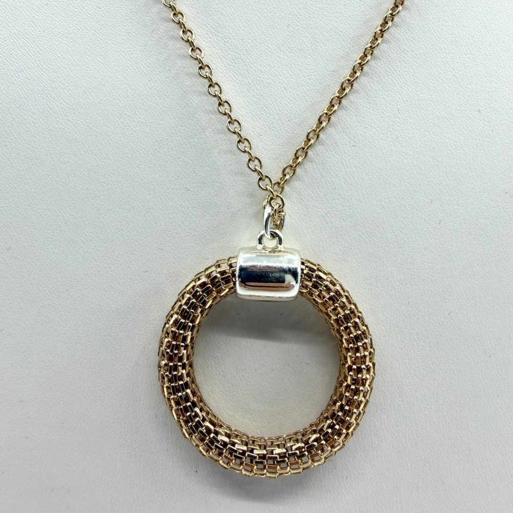 SHB Mesh Circle Pendant Necklace Gold Tone Textured Statement Layering Boho Gift